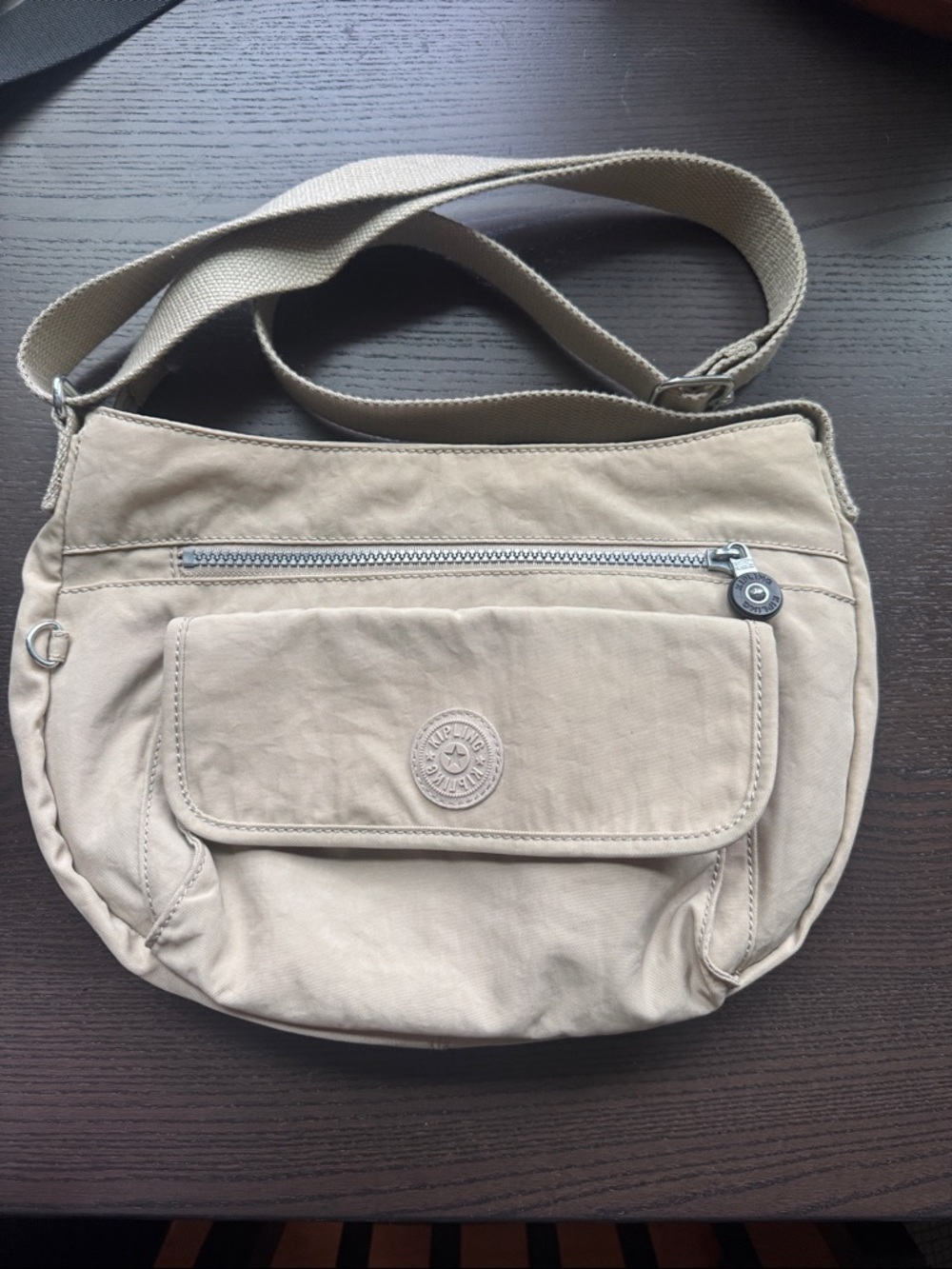 Kipling Light Beige Canvas Crossbody with Front Flap Pocket